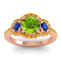 Peridot Ring In 14K Rose Gold With Blue Sapphire And Citrine Sodarya Round Three-stone Ring