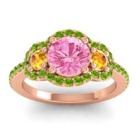 Pink Tourmaline Ring In 18K Rose Gold With Citrine And Peridot Sodarya Round Three-stone Ring