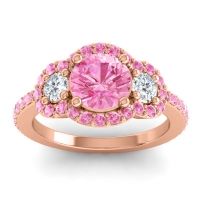 Pink Tourmaline Ring In 18K Rose Gold With Lab Diamond Sodarya Round Three-stone Ring
