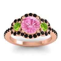 Pink Tourmaline Ring In 18K Rose Gold With Peridot And Black Onyx Sodarya Round Three-stone Ring