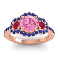 Pink Tourmaline Ring In 14K Rose Gold With Ruby And Blue Sapphire Sodarya Round Three-stone Ring
