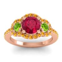 Ruby Ring In 18K Rose Gold With Peridot And Citrine Sodarya Round Three-stone Ring