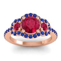 Ruby Ring In 14K Rose Gold With Blue Sapphire Sodarya Round Three-stone Ring