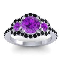 Amethyst Ring In 14k White Gold With Black Onyx Sodarya Round Three-stone Ring