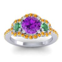 Amethyst Ring In Palladium With Emerald And Citrine Sodarya Round Three-stone Ring