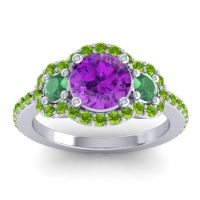 Amethyst Ring In 14k White Gold With Emerald And Peridot Sodarya Round Three-stone Ring