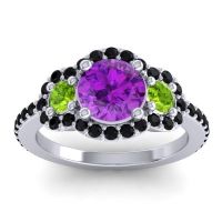 Amethyst Ring In 14k White Gold With Peridot And Black Onyx Sodarya Round Three-stone Ring