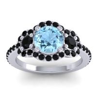 Aquamarine Ring In 18k White Gold With Black Onyx Sodarya Round Three-stone Ring