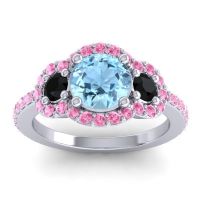Aquamarine Ring In Palladium With Black Onyx And Pink Tourmaline Sodarya Round Three-stone Ring