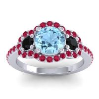 Aquamarine Ring In Palladium With Black Onyx And Ruby Sodarya Round Three-stone Ring