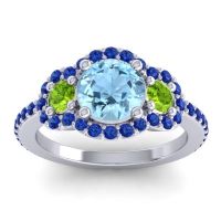 Aquamarine Ring In Palladium With Peridot And Blue Sapphire Sodarya Round Three-stone Ring