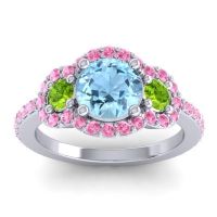 Aquamarine Ring In Palladium With Peridot And Pink Tourmaline Sodarya Round Three-stone Ring