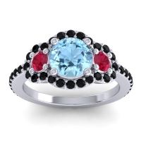 Aquamarine Ring In Palladium With Ruby And Black Onyx Sodarya Round Three-stone Ring