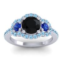 Black Onyx Ring In Palladium With Blue Sapphire And Aquamarine Sodarya Round Three-stone Ring