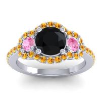 Black Onyx Ring In Palladium With Pink Tourmaline And Citrine Sodarya Round Three-stone Ring