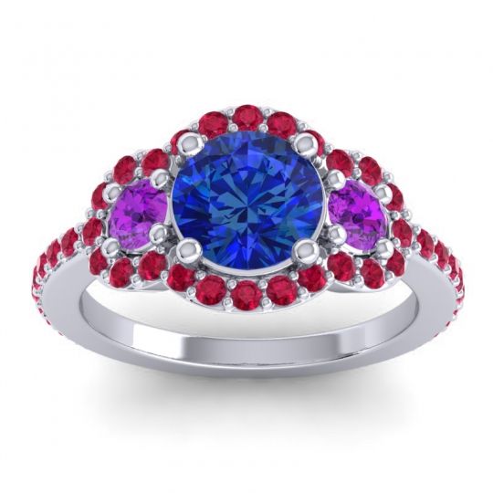 Three Stone Halo Sodarya Ring