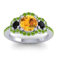 Citrine Ring In 14k White Gold With Black Onyx And Peridot Sodarya Round Three-stone Ring