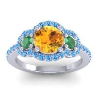 Citrine Ring In Palladium With Emerald And Swiss Blue Topaz Sodarya Round Three-stone Ring