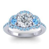 Lab Diamond Ring In Palladium With Swiss Blue Topaz And Aquamarine Sodarya Round Three-stone Ring