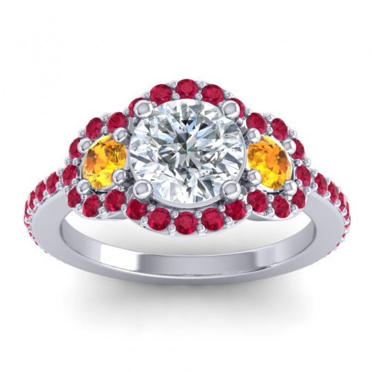 Three Stone Halo Sodarya Ring