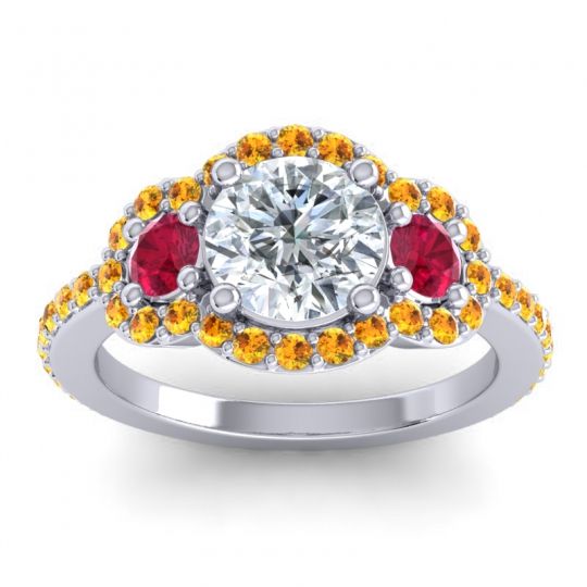 Three Stone Halo Sodarya Ring