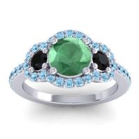 Lab Emerald Ring In Palladium With Black Onyx And Aquamarine Sodarya Round Three-stone Ring