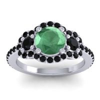 Lab Emerald Ring In Palladium With Black Onyx Sodarya Round Three-stone Ring