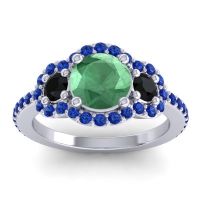 Lab Emerald Ring In Palladium With Black Onyx And Blue Sapphire Sodarya Round Three-stone Ring