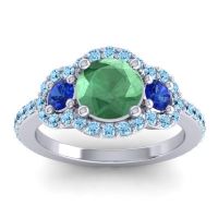 Lab Emerald Ring In Palladium With Blue Sapphire And Aquamarine Sodarya Round Three-stone Ring