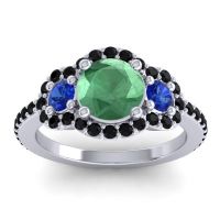 Lab Emerald Ring In Palladium With Blue Sapphire And Black Onyx Sodarya Round Three-stone Ring