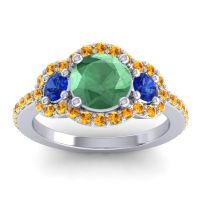 Lab Emerald Ring In Palladium With Blue Sapphire And Citrine Sodarya Round Three-stone Ring