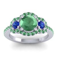 Lab Emerald Ring In Palladium With Blue Sapphire And Emerald Sodarya Round Three-stone Ring