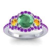 Lab Emerald Ring In 14k White Gold With Citrine And Amethyst Sodarya Round Three-stone Ring