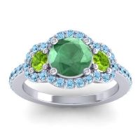 Lab Emerald Ring In Palladium With Peridot And Aquamarine Sodarya Round Three-stone Ring