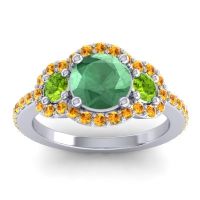 Lab Emerald Ring In Palladium With Peridot And Citrine Sodarya Round Three-stone Ring