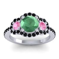 Lab Emerald Ring In Palladium With Pink Tourmaline And Black Onyx Sodarya Round Three-stone Ring