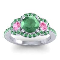 Lab Emerald Ring In Palladium With Pink Tourmaline And Emerald Sodarya Round Three-stone Ring