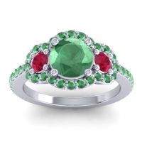 Lab Emerald Ring In Palladium With Ruby And Emerald Sodarya Round Three-stone Ring