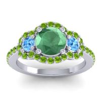 Lab Emerald Ring In Palladium With Swiss Blue Topaz And Peridot Sodarya Round Three-stone Ring