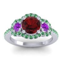 Garnet Ring In 14k White Gold With Amethyst And Emerald Sodarya Round Three-stone Ring