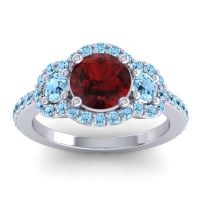 Garnet Ring In 18k White Gold With Aquamarine Sodarya Round Three-stone Ring