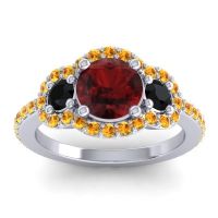 Garnet Ring In Platinum With Black Onyx And Citrine Sodarya Round Three-stone Ring
