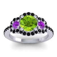 Peridot Ring In 14k White Gold With Amethyst And Black Onyx Sodarya Round Three-stone Ring