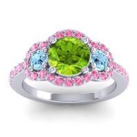 Peridot Ring In Palladium With Aquamarine And Pink Tourmaline Sodarya Round Three-stone Ring