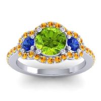 Peridot Ring In Palladium With Blue Sapphire And Citrine Sodarya Round Three-stone Ring