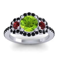 Peridot Ring In 18k White Gold With Garnet And Black Onyx Sodarya Round Three-stone Ring