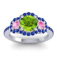 Peridot Ring In 18k White Gold With Pink Tourmaline And Blue Sapphire Sodarya Round Three-stone Ring