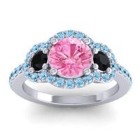 Pink Tourmaline Ring In Palladium With Black Onyx And Aquamarine Sodarya Round Three-stone Ring