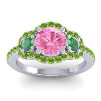 Pink Tourmaline Ring In 14k White Gold With Emerald And Peridot Sodarya Round Three-stone Ring