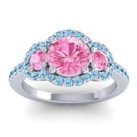 Pink Tourmaline Ring In Palladium With Aquamarine Sodarya Round Three-stone Ring
